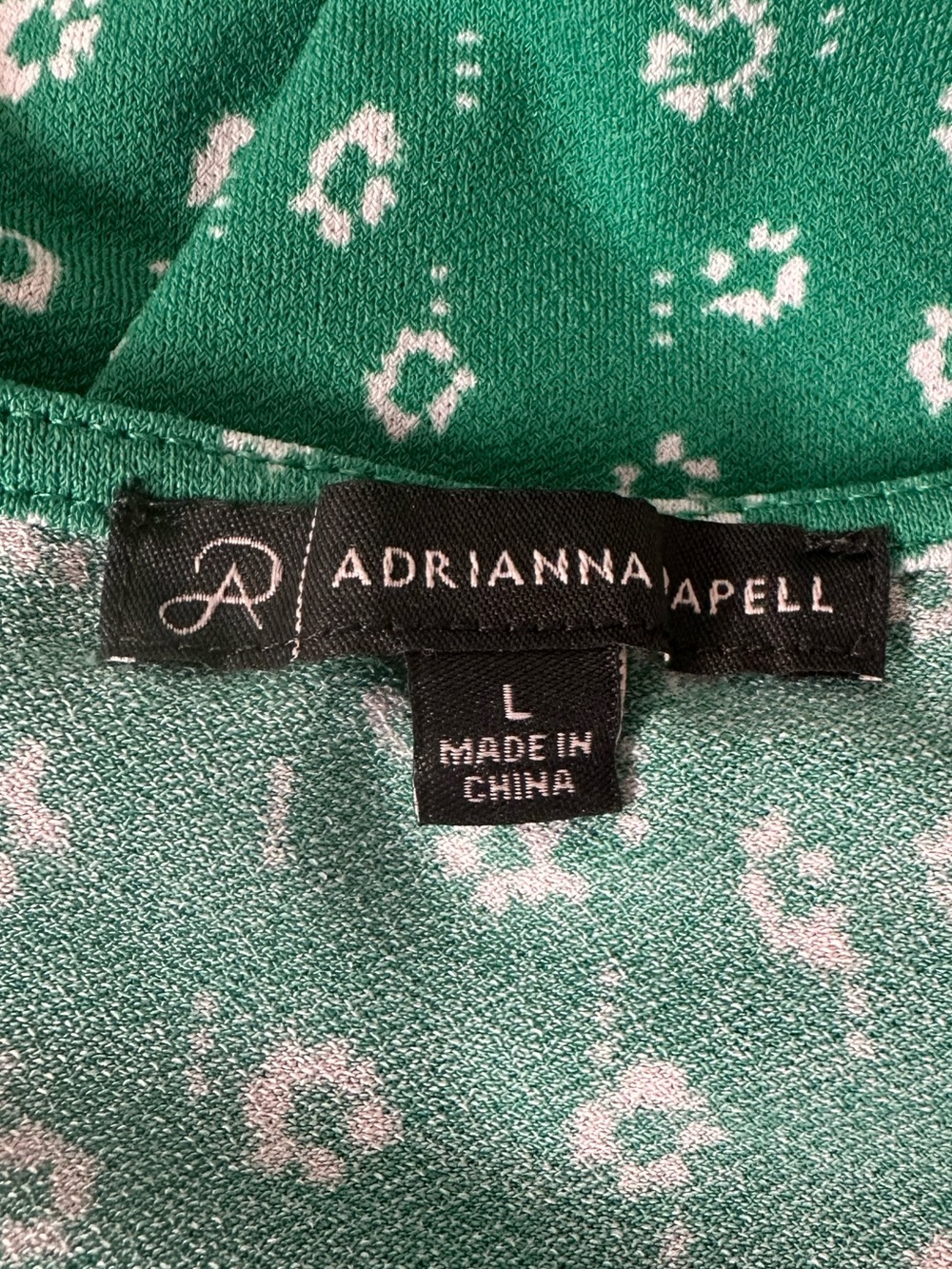 Adrianna Papell Womens Ditsy Floral Blouse Green White Boho Cottage Smocked Sz L - Picture 7 of 9